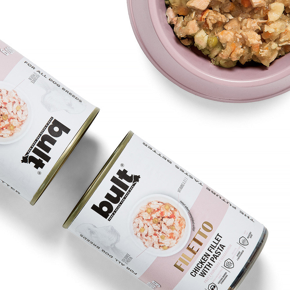 BULT Filety Mięsne mokra karma dla psa kurczak z makaronem, puszka 400 g
