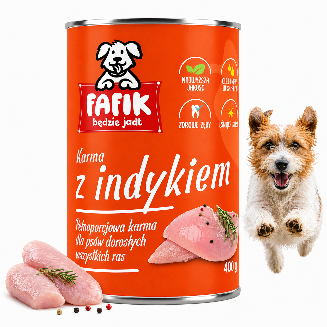 FAFIK pełnoporcjowa mokra karma dla psa Indyk - puszka 400g
