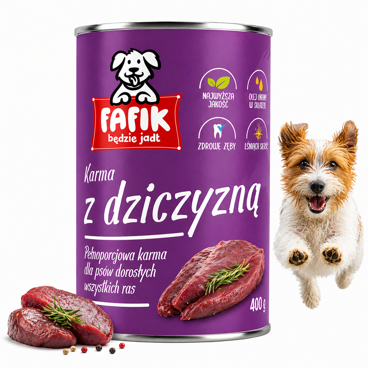 FAFIK pełnoporcjowa mokra karma dla psa Dziczyzna - puszka 400g