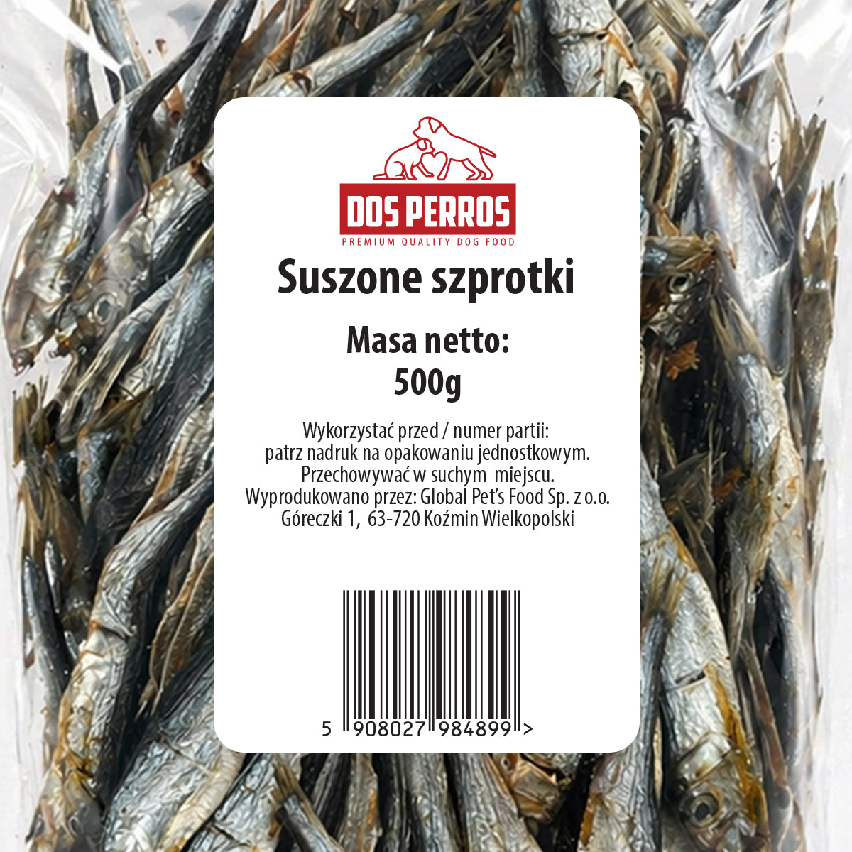 Dos Perros gryzak naturalny dla psa Suszone Szprotki 500g Przysmak