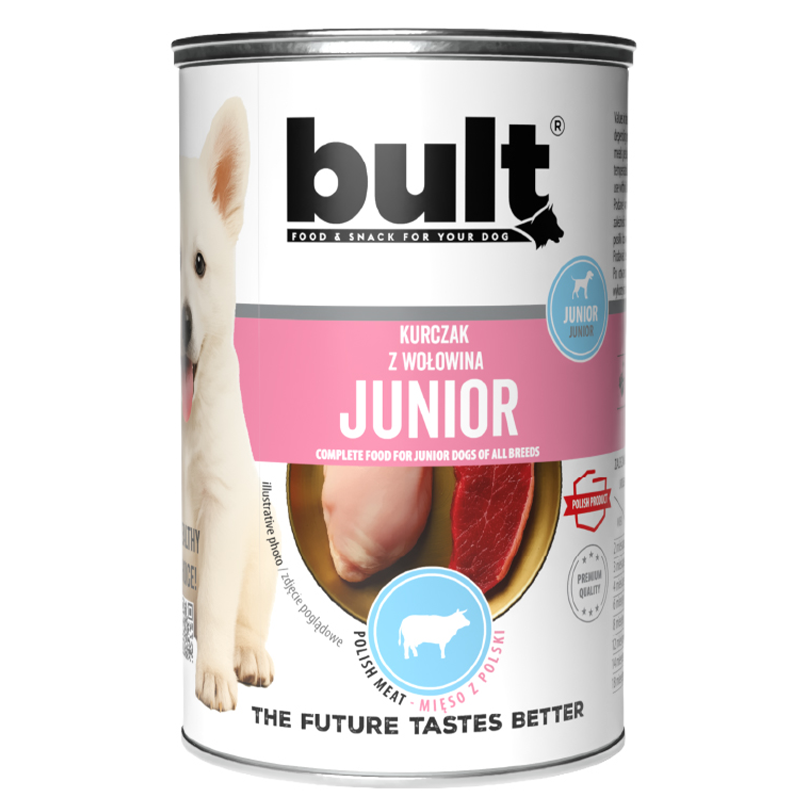 BULT JUNIOR mokra karma dla szczeniąt kurczak z wołowiną, puszka 12 x 400g