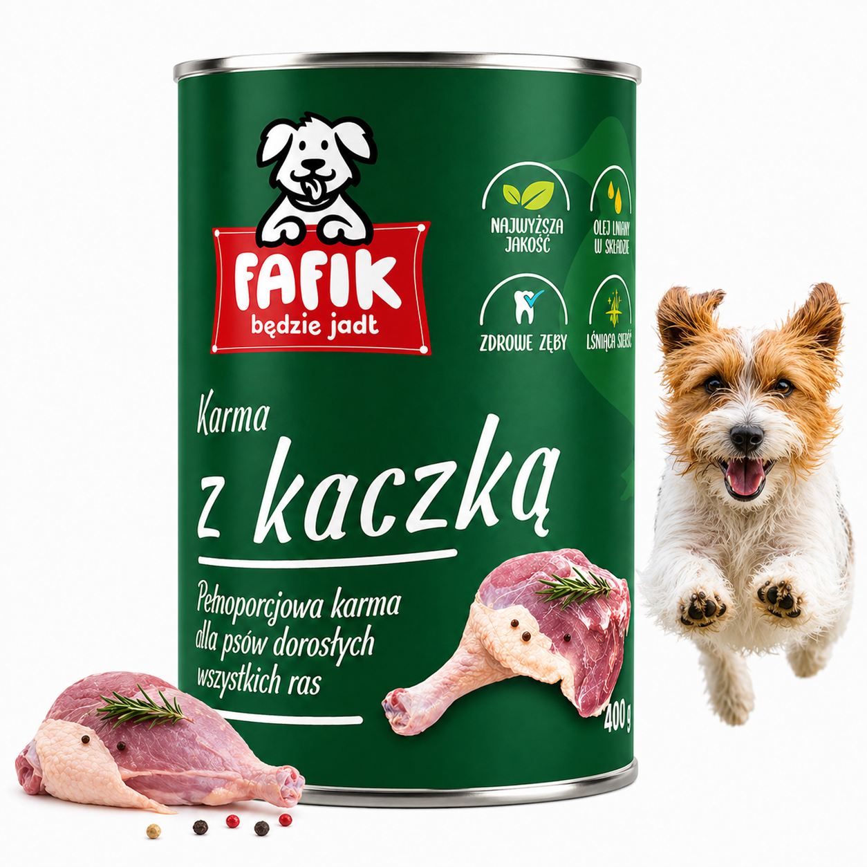 FAFIK pełnoporcjowa mokra karma dla psa Kaczka - puszka 400g