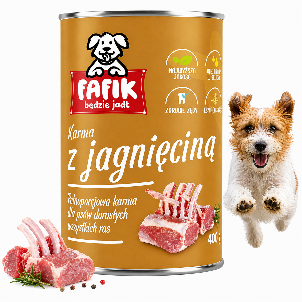 FAFIK pełnoporcjowa mokra karma dla psa Jagnięcina - puszka 400g