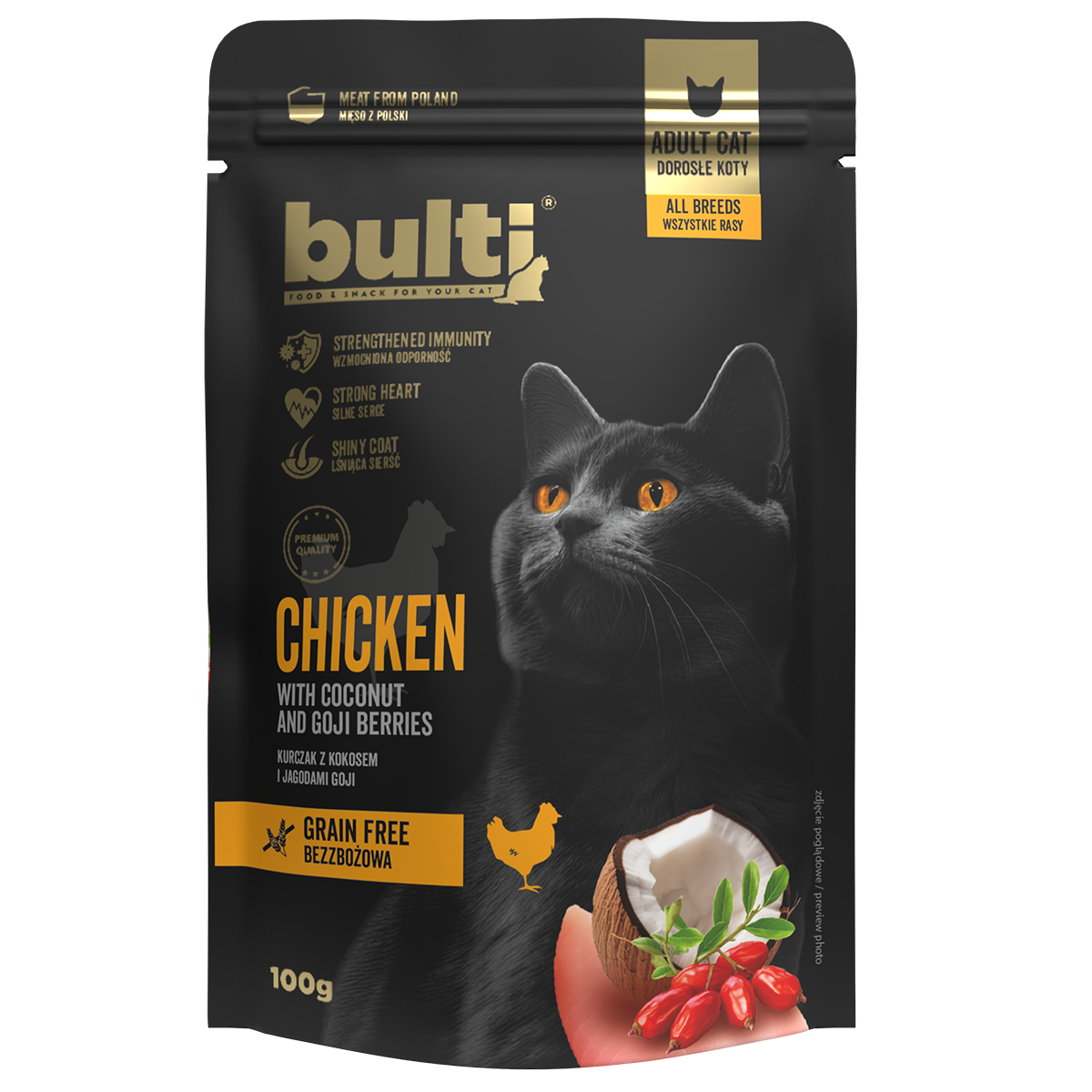 BULTI SUPERFOOD mokra karma dla kota - KURCZAK Z KOKOSEM I JAGODAMI GOJI 100g
