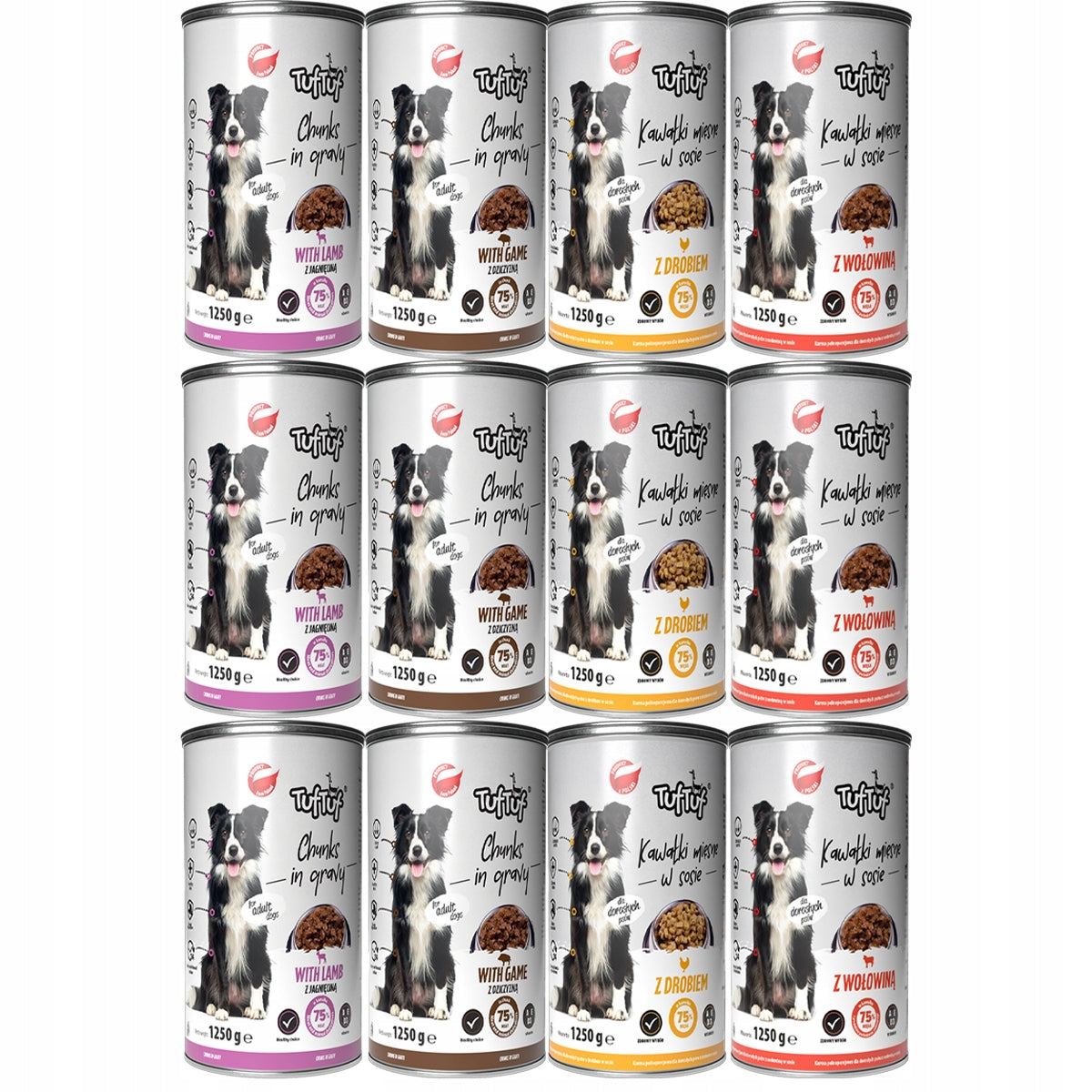 TufTuf – mix smaków kawałki mięsne 12x1250g