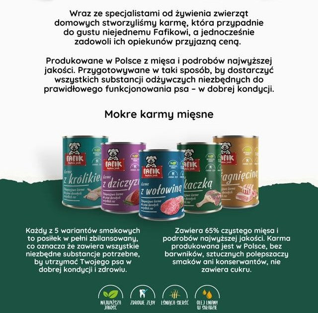 FAFIK mokra karma dla psa Wołowina puszka 400g Pełnoporcjowa