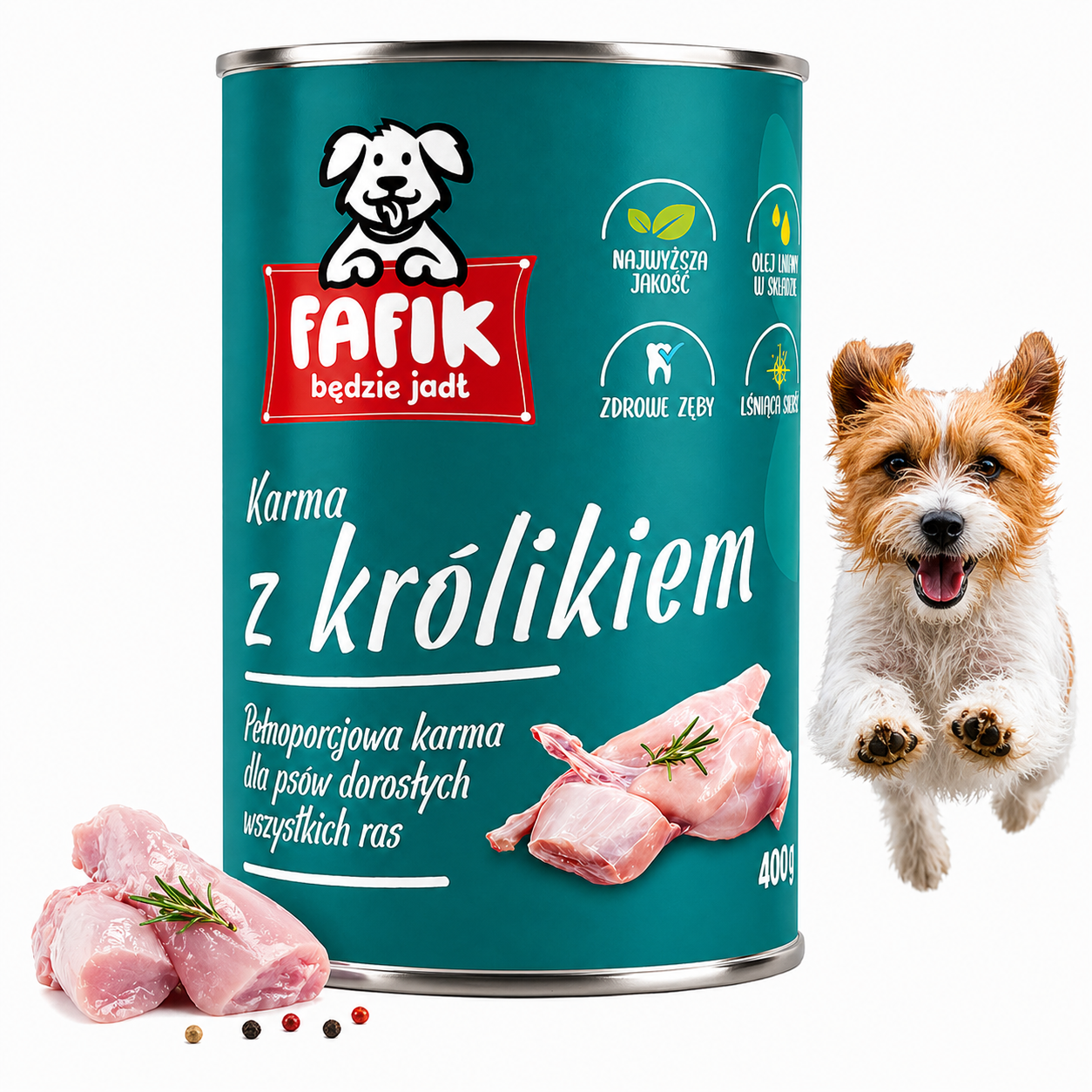 FAFIK pełnoporcjowa mokra karma dla psa Królik - puszka 400g