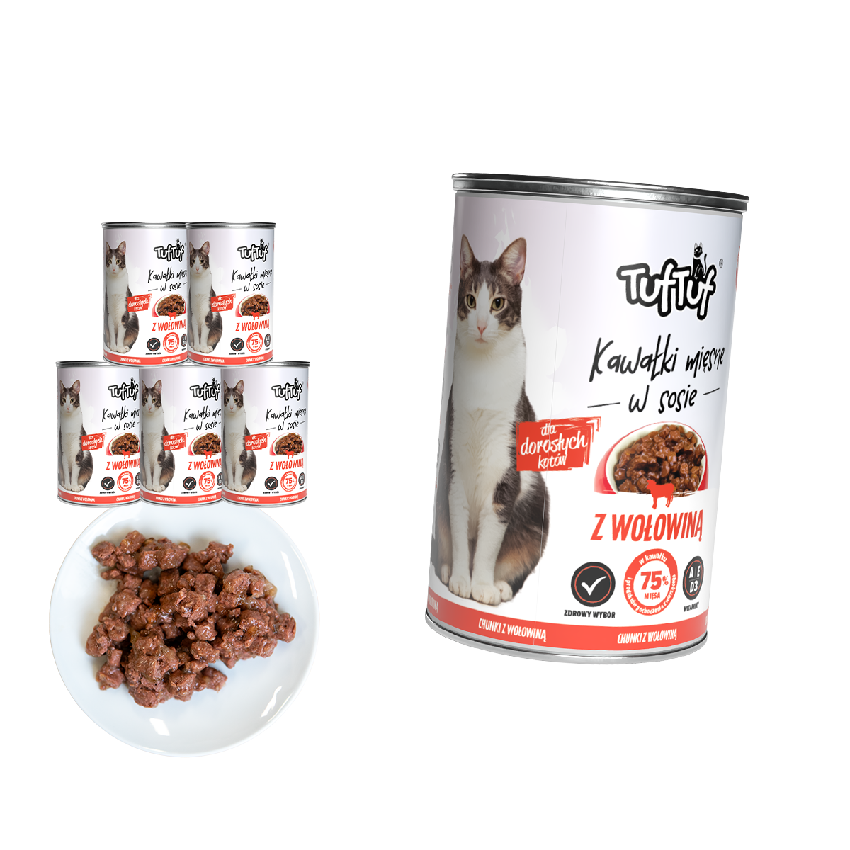 TufTuf puszka kawałki mięsne z wołowiną Zestaw 6x415g