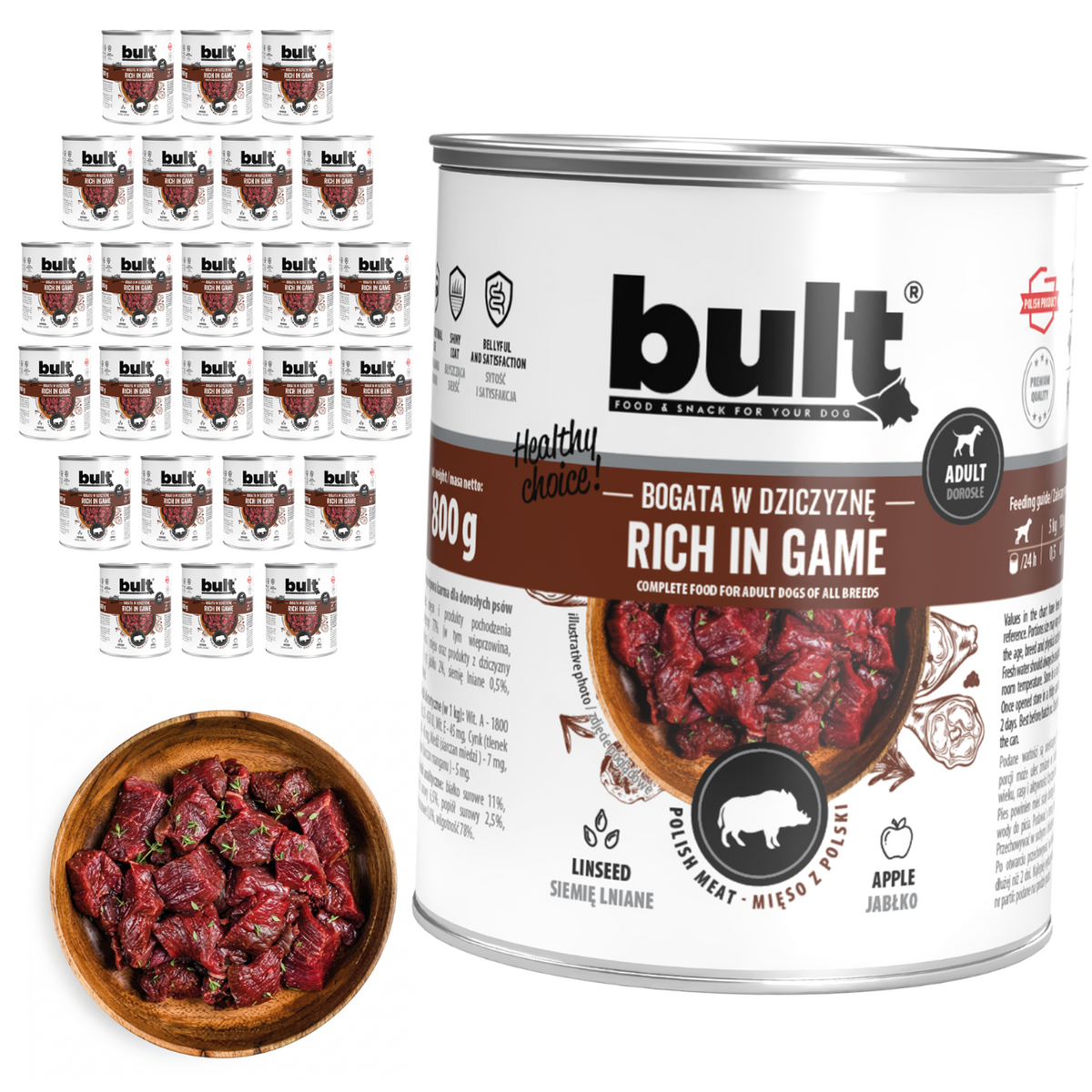 BULT wet dog food venison, 24 x 800g can, complete feed