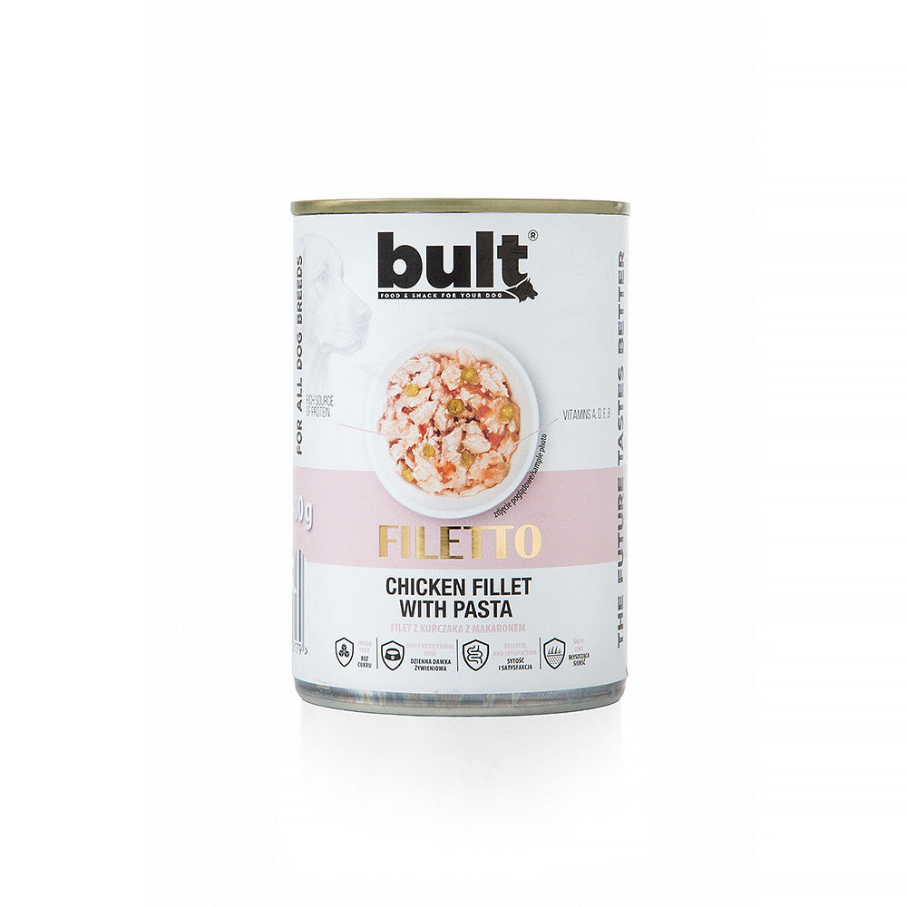 BULT Filety Mięsne mokra karma dla psa kurczak z makaronem, puszka 400 g