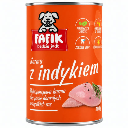 FAFIK mokra karma dla psa Indyk puszka 400g Pełnoporcjowa
