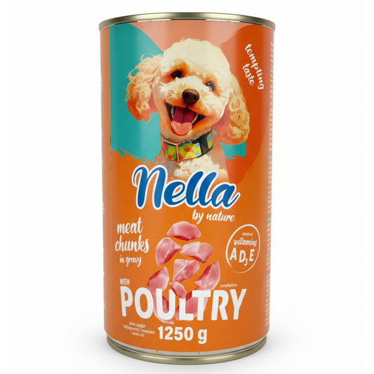 MOKRA KARMA DLA PSA NELLA KAWAŁKI MIĘSA W SOSIE Z DROBIEM 1250G