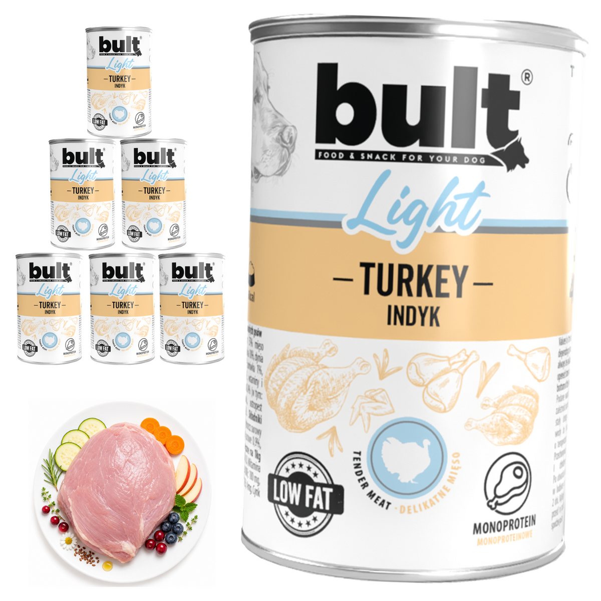 BULT LIGHT mokra karma dla psa indyk, puszka 6 x 400g, mono protein