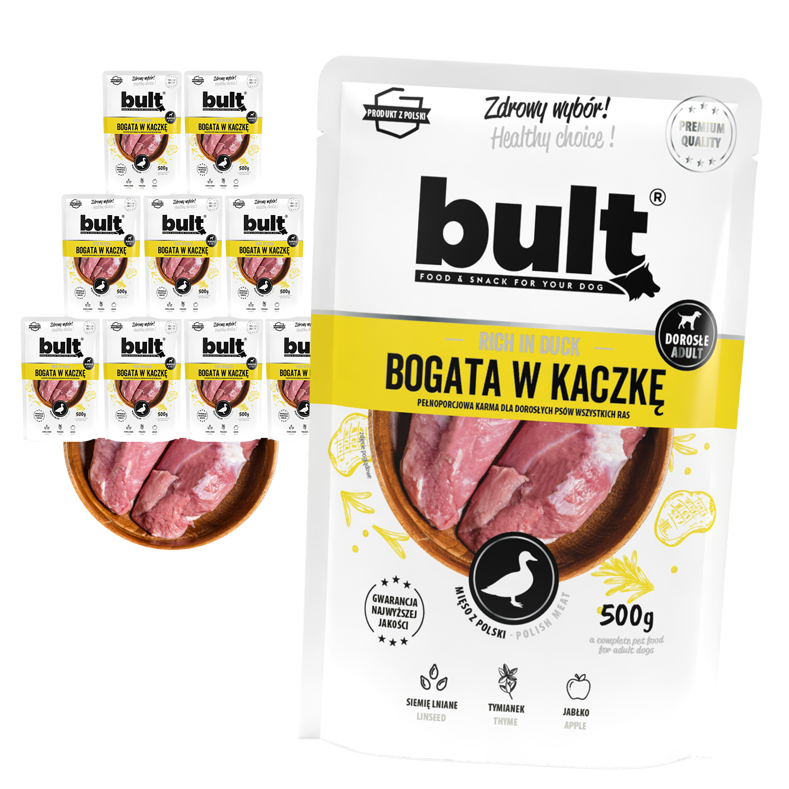 Zestaw 10x500g Saszetka mielonka BULT bogata w kaczkę - bult.dog