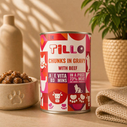 TILLO CHUNKY WOŁOWINA - Kawałki w sosie dla kota, puszka 415g