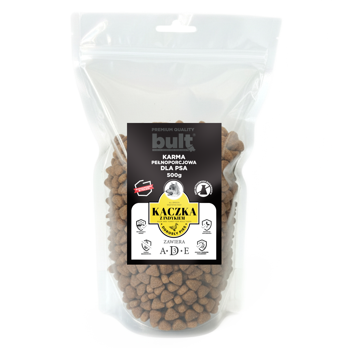 KARMA SUCHA Z KACZKĄ I INDYKIEM BULT DLA SZCZENIĄT 500g