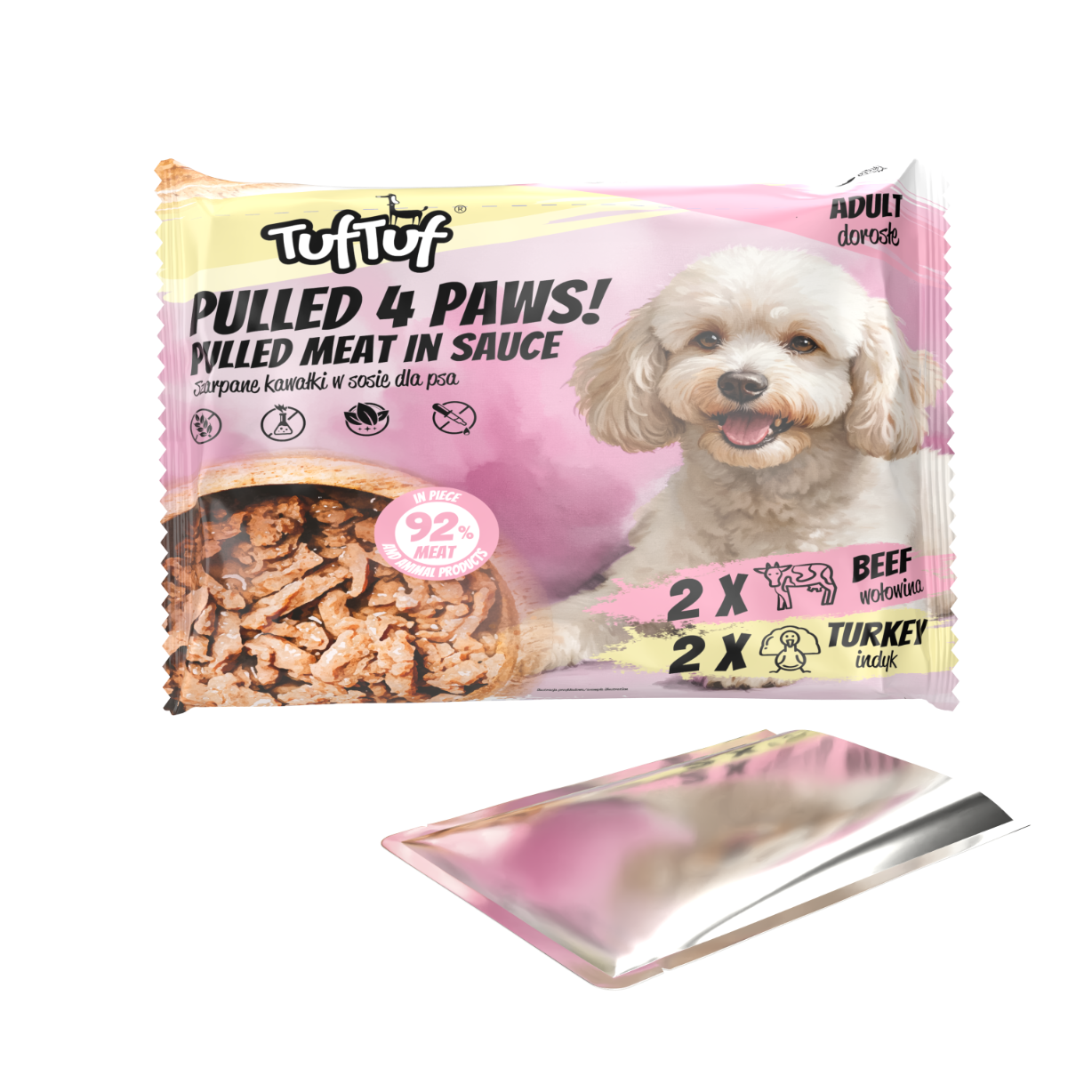 Tuf Tuf szarpane kawałki w sosie flowpack 4x100g 2x wołowina 2x indyk