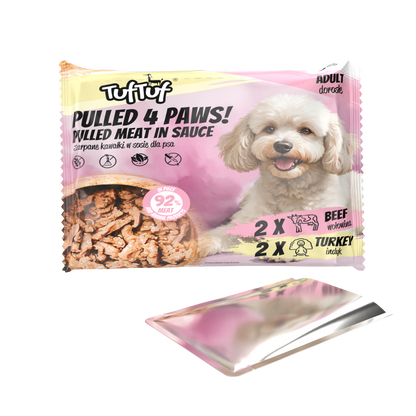 Tuf Tuf szarpane kawałki w sosie flowpack 4x100g 2x wołowina 2x indyk