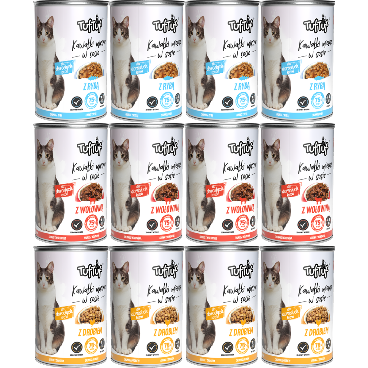 TufTuf puszka kawałki mięsne Mix smaków Zestaw 12x415g