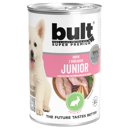 BULT JUNIOR mokra karma dla szczeniąt indyk z królikiem, puszka 6 x 400g