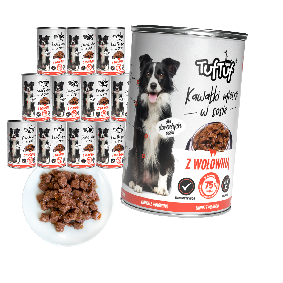 TufTuf puszka kawałki mięsne z wołowiną Zestaw 12x415g