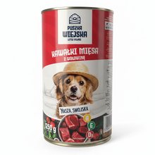 MOKRA KARMA DLA PSA PUSZKA WIEJSKA KAWAŁKI MIĘSA W SOSIE Z WOŁOWINĄ 1250G