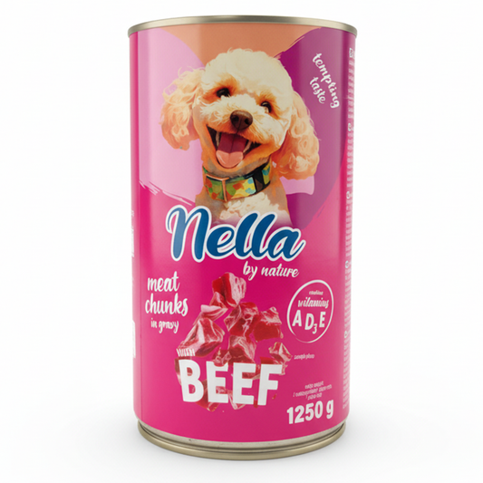 MOKRA KARMA DLA PSA NELLA KAWAŁKI MIĘSA W SOSIE Z WOŁOWINĄ 1250G