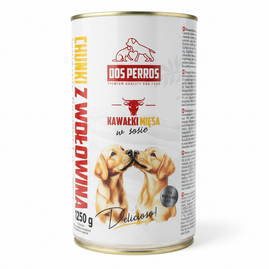 MOKRA KARMA DLA PSA DOS PERROS KAWAŁKI MIĘSA W SOSIE Z WOŁOWINĄ 1250G