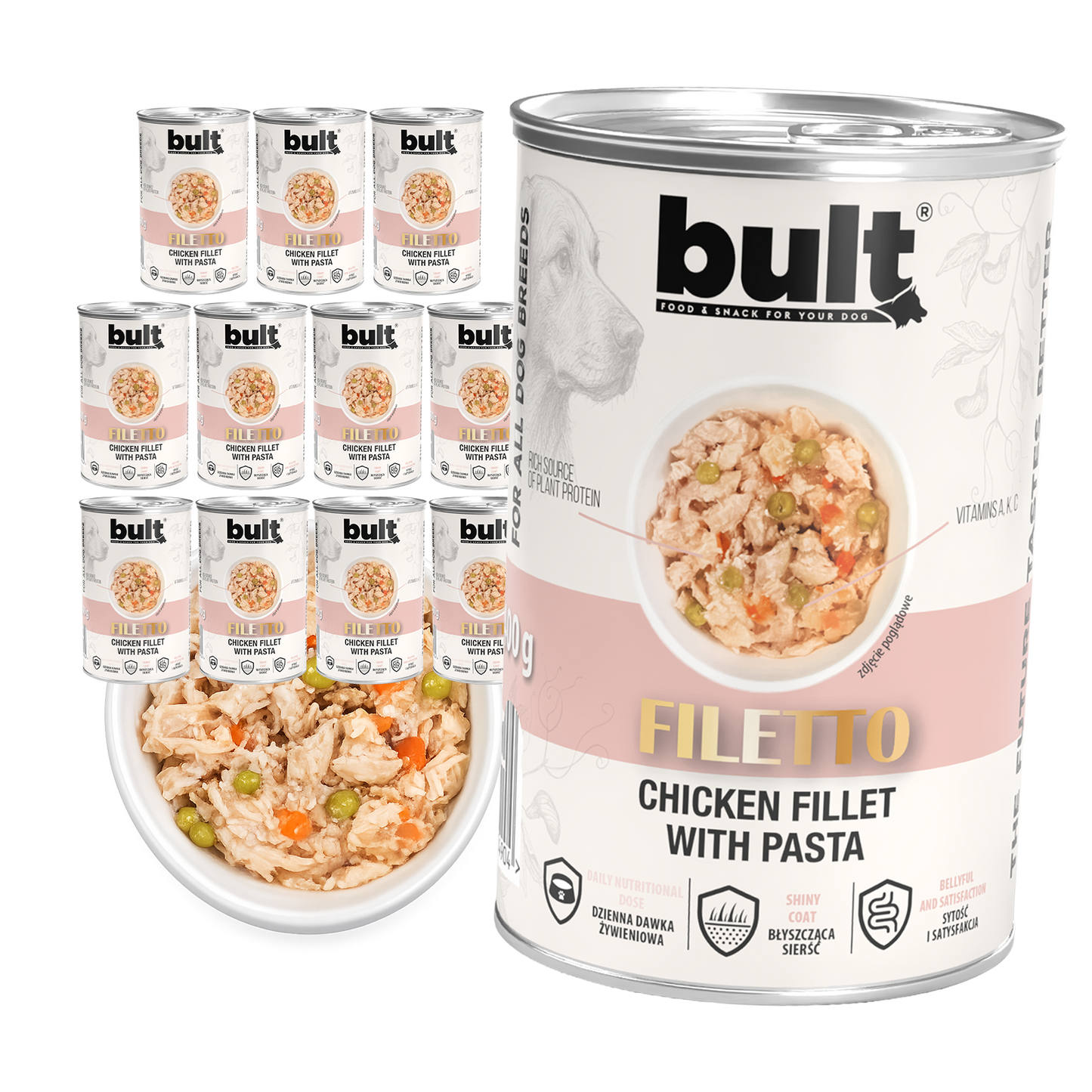 BULT Filety Mięsne mokra karma dla psa Kurczak z Makaronem puszka 12x400g