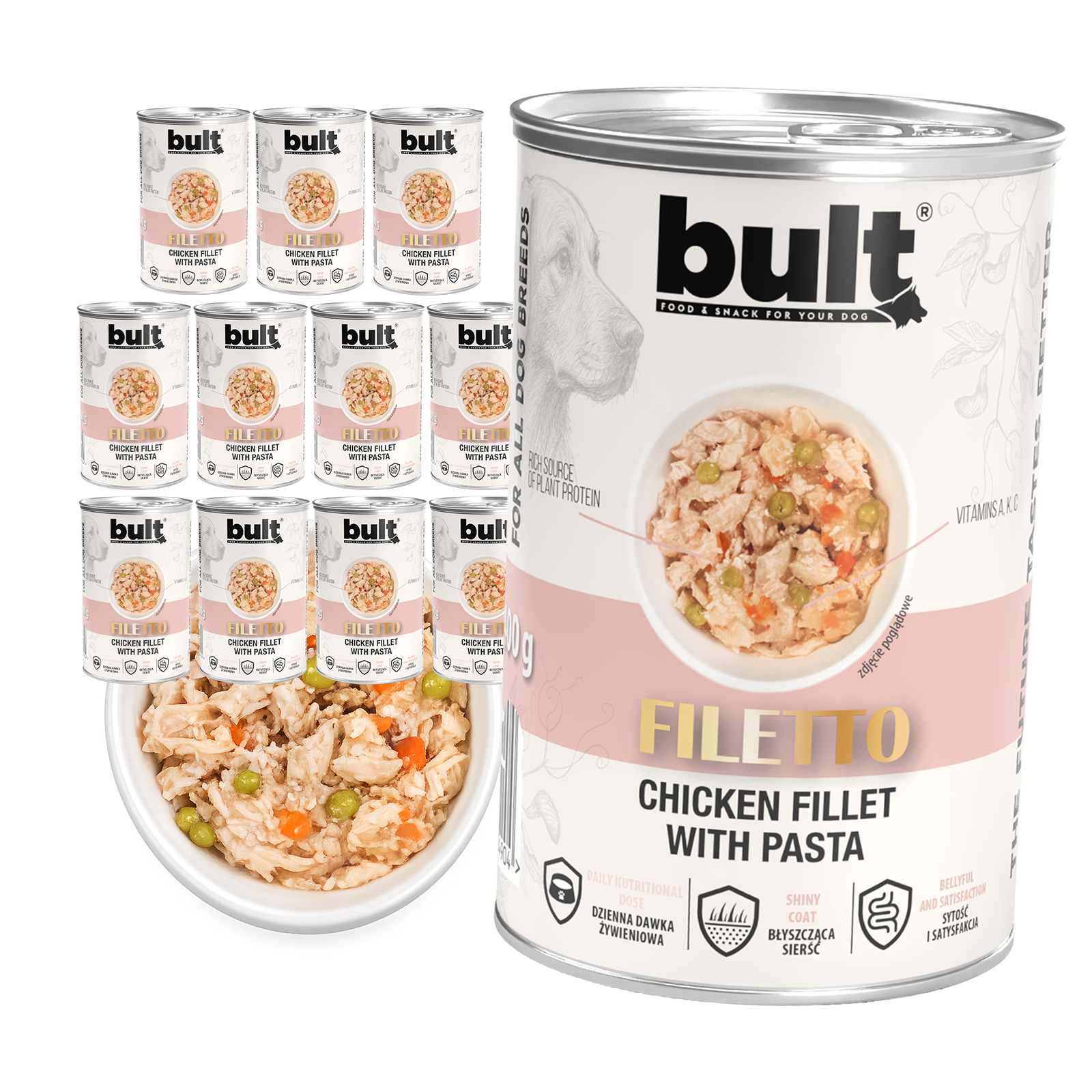 Zestaw 12x400g Puszka filet z kurczaka z makaronem BULT - bult.dog