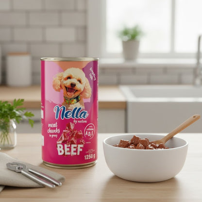 NELLA Kawałki mięsne dla psa Wołowina - puszka 1250g