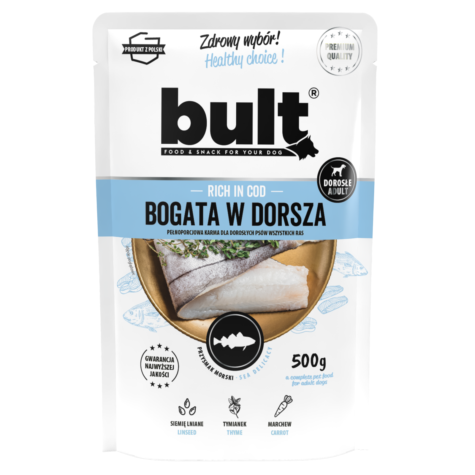 Zestaw 10x500g Saszetka mielonka BULT bogata w dorsza - bult.dog
