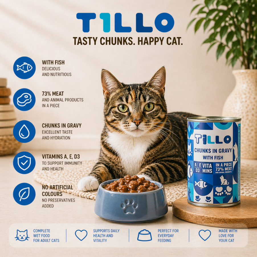 TILLO CHUNKY RYBA - Kawałki w sosie dla kota, puszka 415g