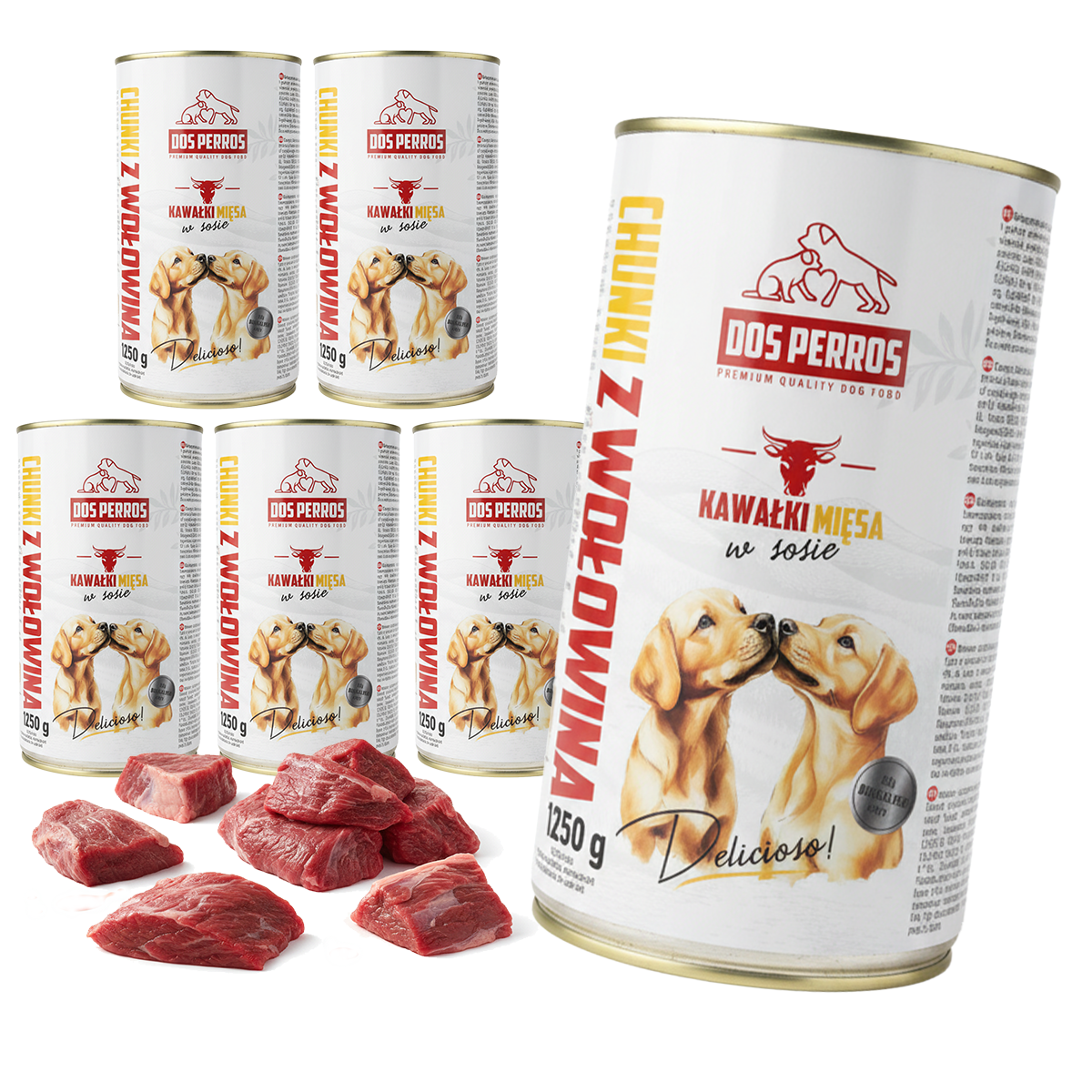 DOS PERROS kawałki mięsa w sosie z WOŁOWINĄ, puszka 6x1250g