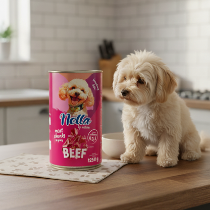 NELLA Kawałki mięsne dla psa Wołowina - puszka 1250g