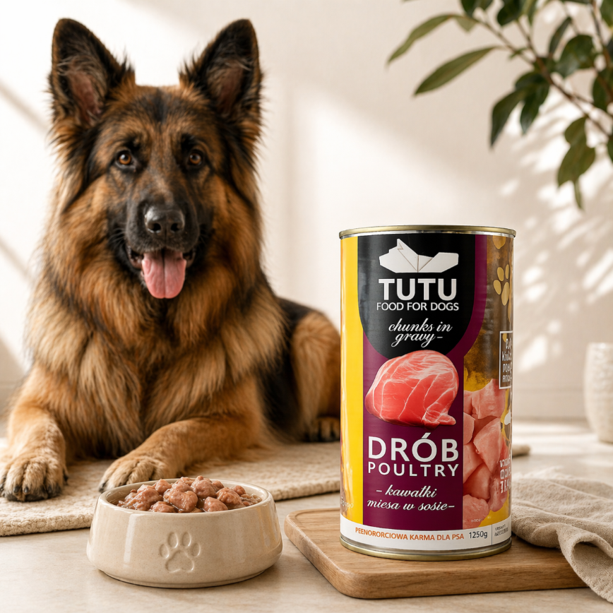 TUTU mokra karma dla psa Drób puszka 1250g Kawałki w sosie