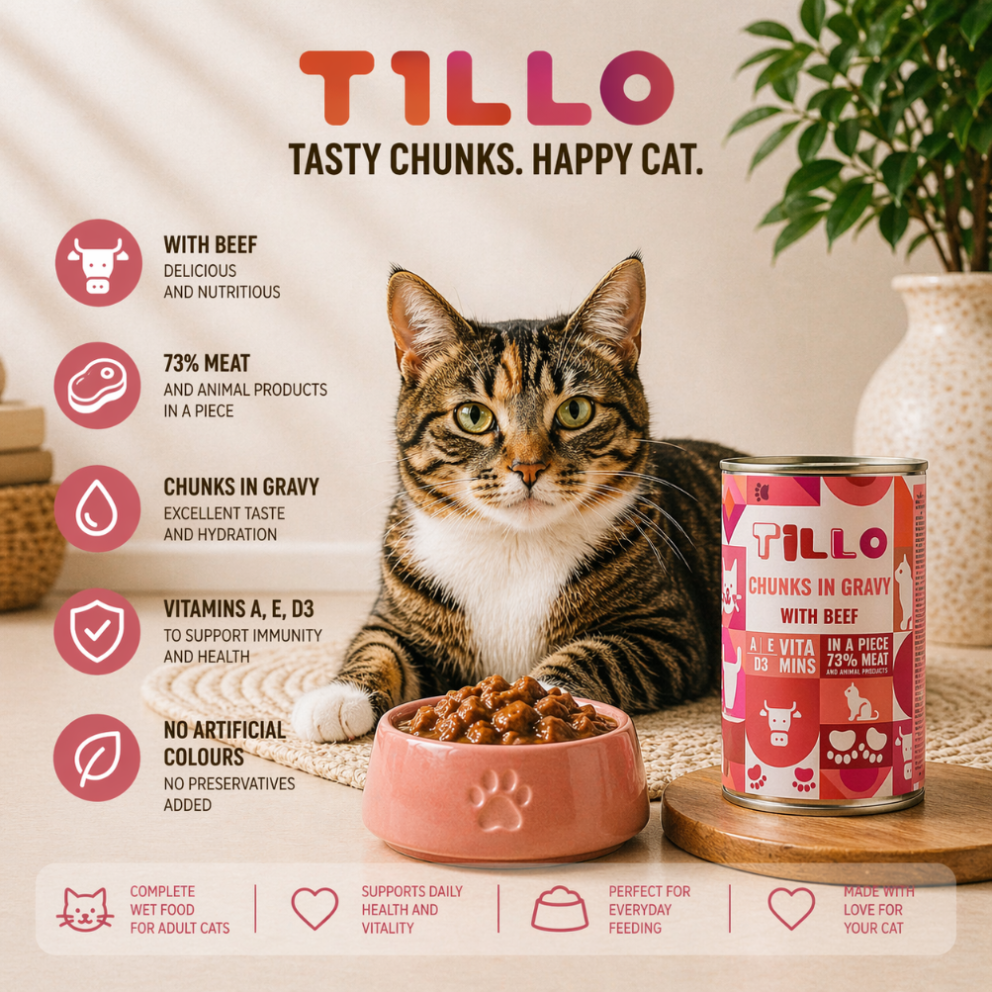 TILLO CHUNKY WOŁOWINA - Kawałki w sosie dla kota, puszka 415g
