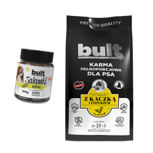 BULT sucha karma dla szczeniąt kaczka i indyk, 12kg + Salamki wołowina, 150g
