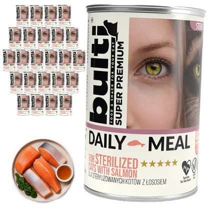 BULTI Daily Meal Sterilized mokra karma dla kota łosoś z kurczakiem, puszka 24 x 400g