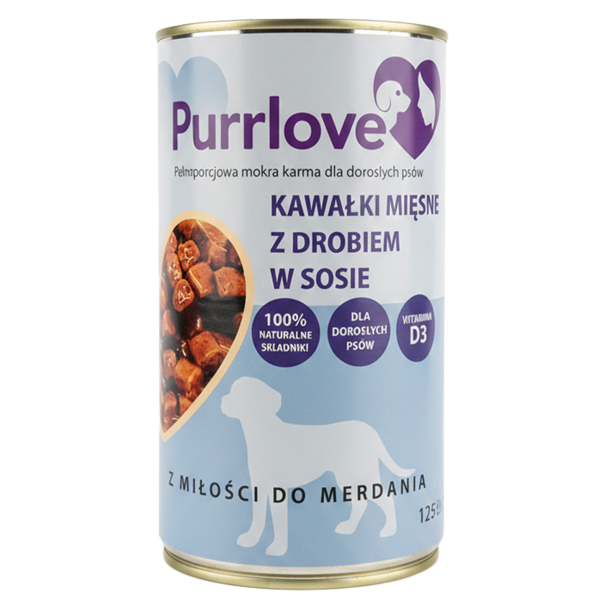 PURRLOVE mokra karma dla psa Drób puszka 1250g Kawałki mięsne