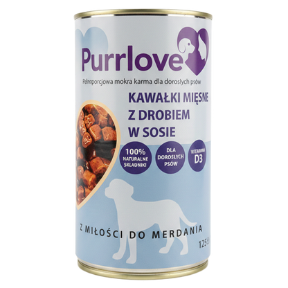 PURRLOVE mokra karma dla psa Drób puszka 1250g Kawałki mięsne