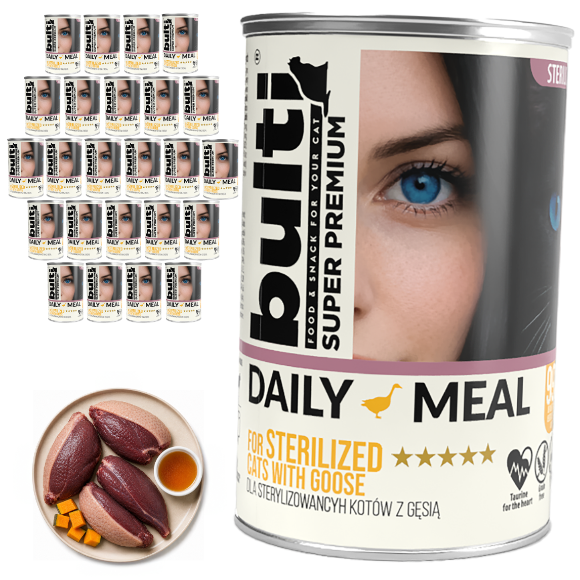BULTI Daily Meal Sterilized mokra karma dla kota kurczak z gęsią, puszka 24 x 400g