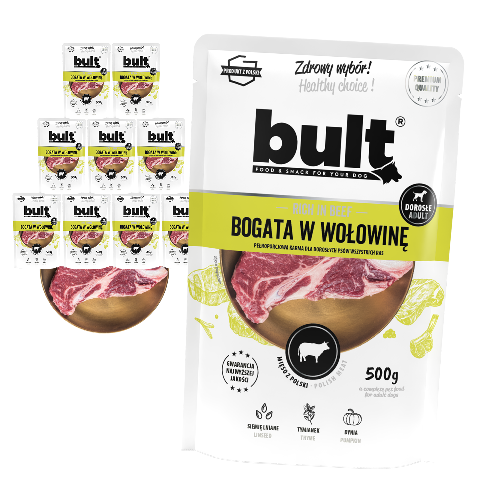 Zestaw 10x500g Saszetka mielonka BULT bogata w wołowinę - bult.dog