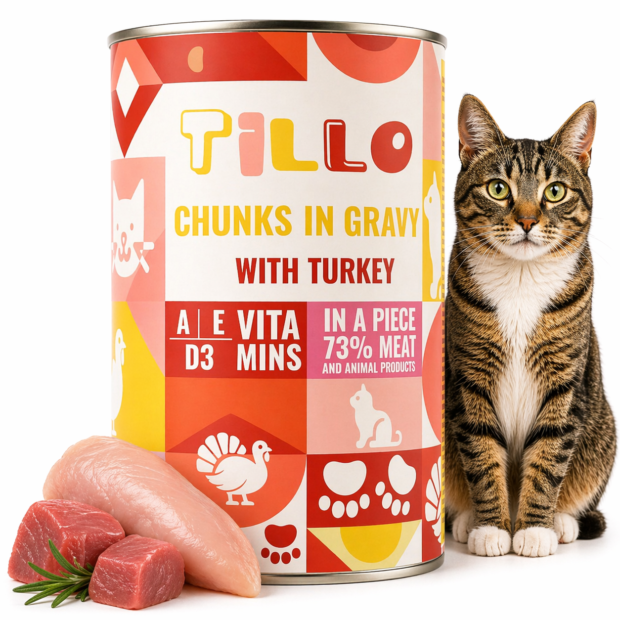 TILLO Chunky mokra karma dla kota Indyk puszka 415g Kawałki w sosie