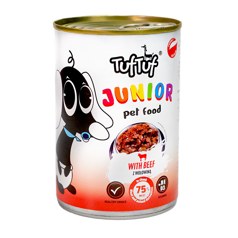 Tuf Tuf Junior pełnoporcjowa dla szczeniąt z wołowiną w sosie 415g