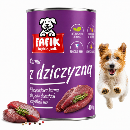 FAFIK mokra karma dla psa Dziczyzna puszka 400g Pełnoporcjowa