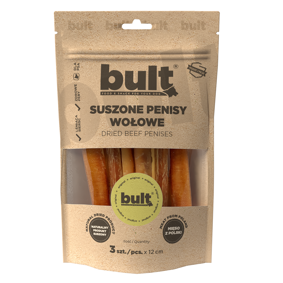 BULT gryzak naturalny dla psa PENISY WOŁOWE 3x12cm