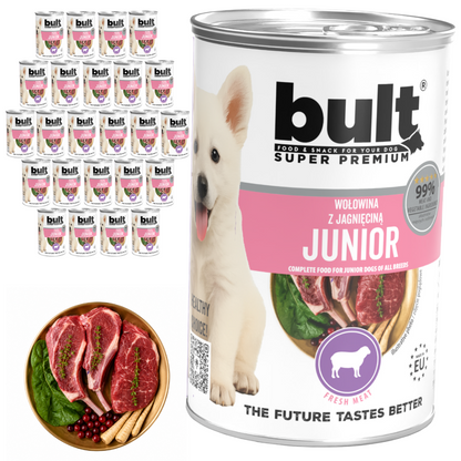 BULT JUNIOR mokra karma dla szczeniąt wołowina z jagnięciną, puszka 24 x 400g
