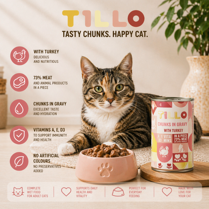 TILLO Chunky mokra karma dla kota Indyk puszka 415g Kawałki w sosie
