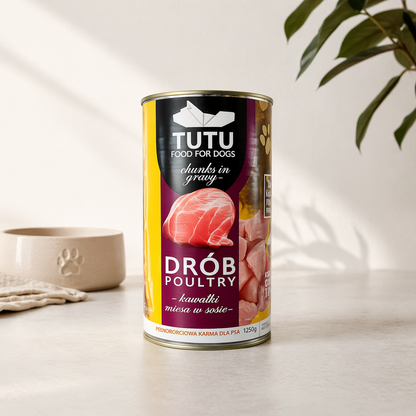 TUTU mokra karma dla psa Drób puszka 1250g Kawałki w sosie